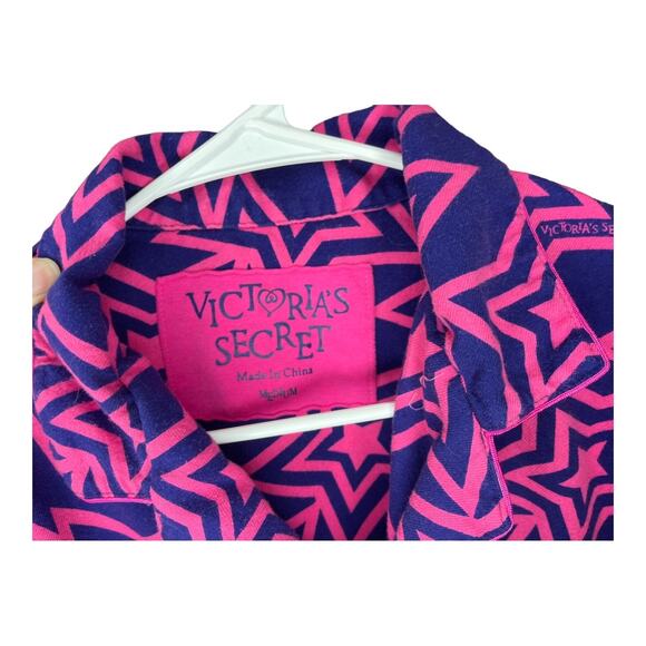 Vintage Victoria's Secret Stars Hot Pink & Blue 2 Piece Pajama Set Size Medium - Picture 3 of 6